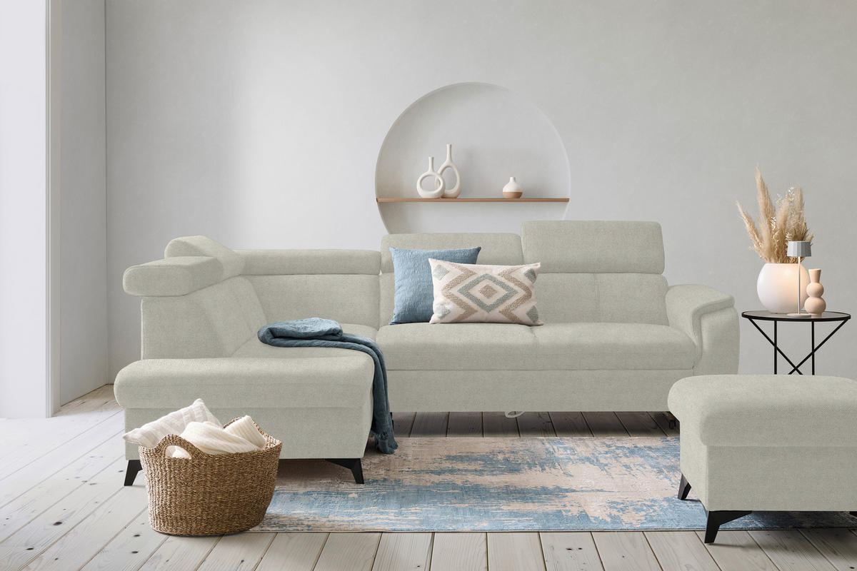 ECKSOFA in Webstoff Ecru  - Ecru/Schwarz, Design, Textil/Metall (203/260cm) - Stylife