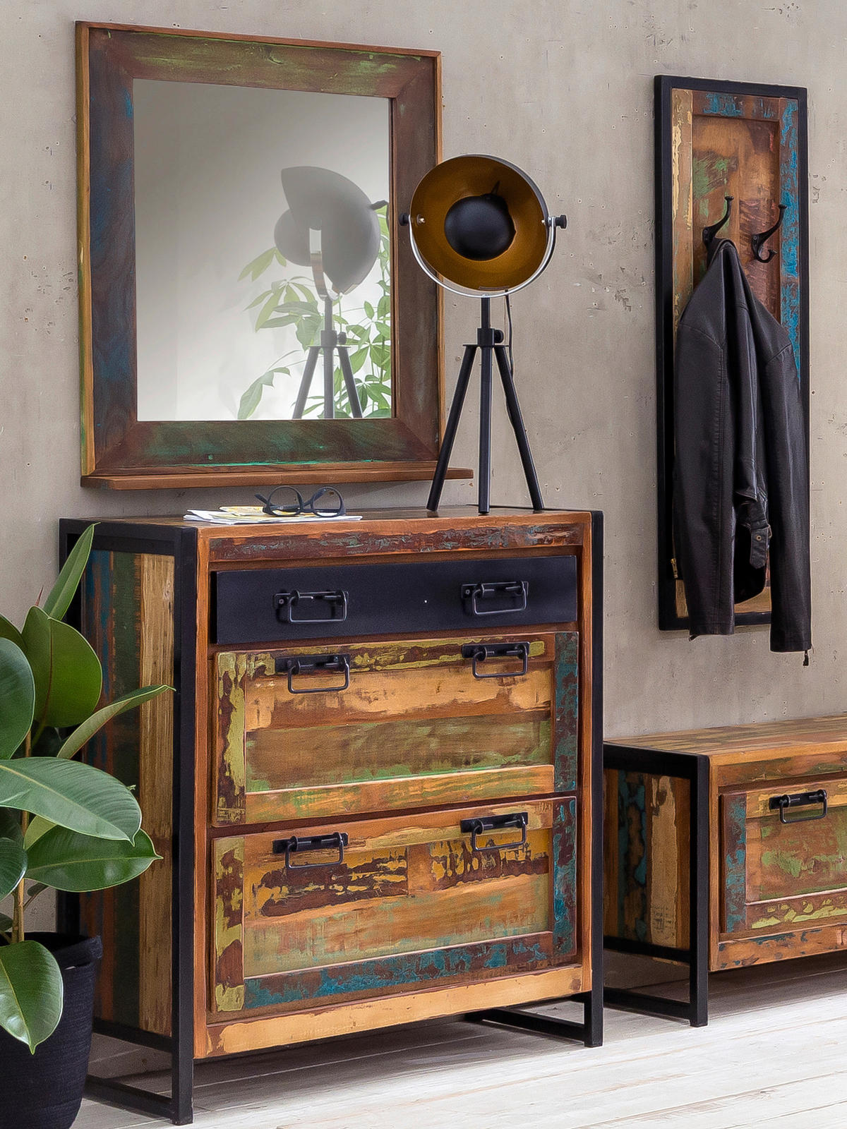 GARDEROBENPANEEL  in 35/110/8 cm  - Multicolor/Schwarz, Design, Holz/Metall (35/110/8cm) - MID.YOU