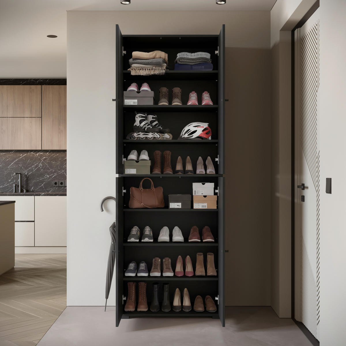 SCHUHSCHRANK 70/190/33 cm  - Schwarz, Basics, Holzwerkstoff/Kunststoff (70/190/33cm) - P & B