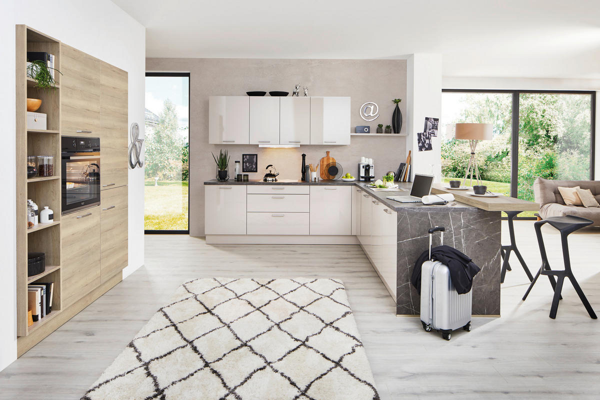 EINBAUKÜCHE ULTRA GLISS  - Sandfarben/Eichefarben, Design, Holzwerkstoff - Novel