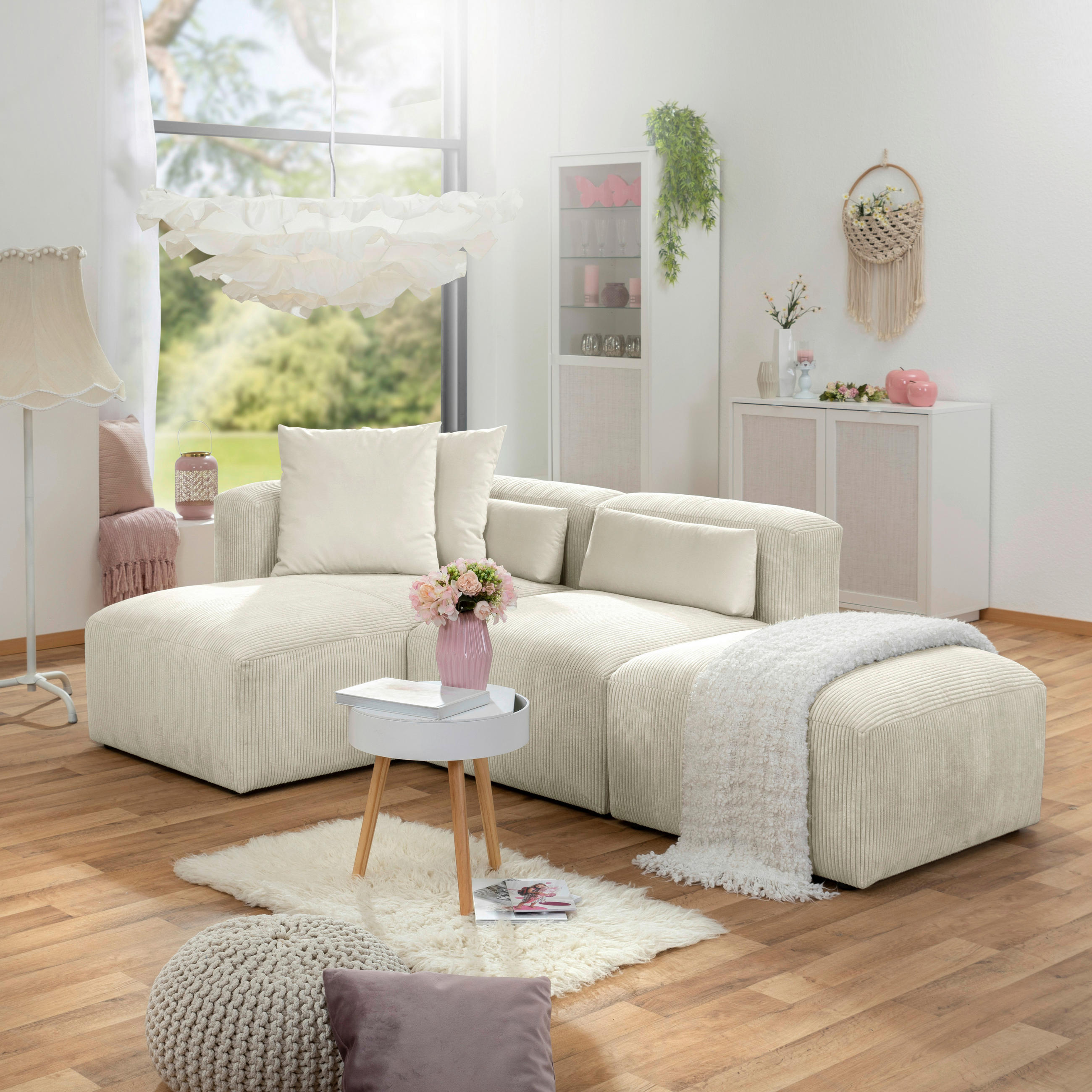 ECKSCHLAFSOFA in Cord Creme  - Creme/Schwarz, Design, Kunststoff/Textil (160/250cm) - Max Winzer