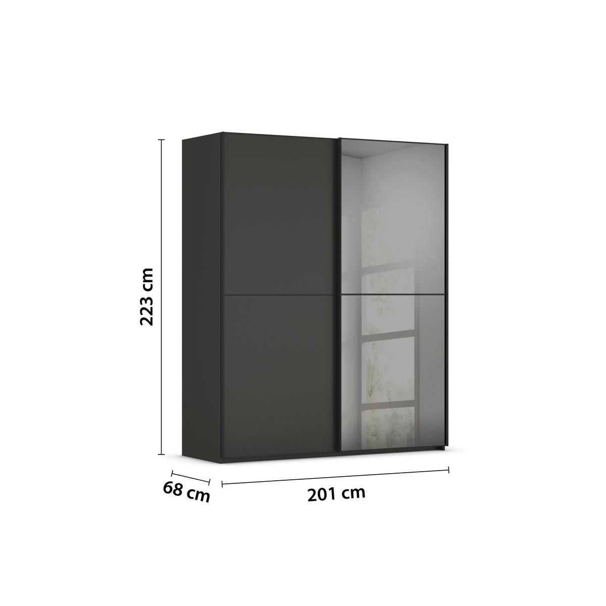 SCHWEBETÜRENSCHRANK in Graphitfarben, Schwarz  - Schwarz/Graphitfarben, Konventionell, Glas/Holzwerkstoff (201/223/68cm) - Novel