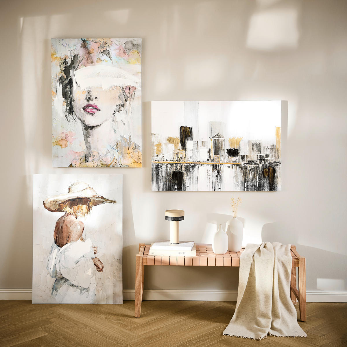 ÖLGEMÄLDE Frauen 100/70 cm  - Beige/Weiß, LIFESTYLE, Holzwerkstoff/Textil (100/70cm) - Monee