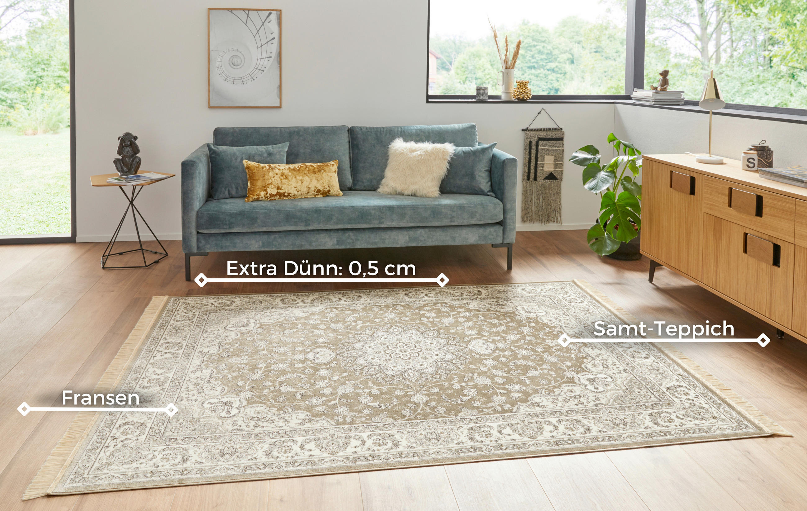 Thumbnail - Xxxl Vintage-Teppich Naveh, Creme, Ecru, Textil, orientalisch, rechteckig, 135x195 cm, Oeko-Tex® Standard 100, für Fußbo...