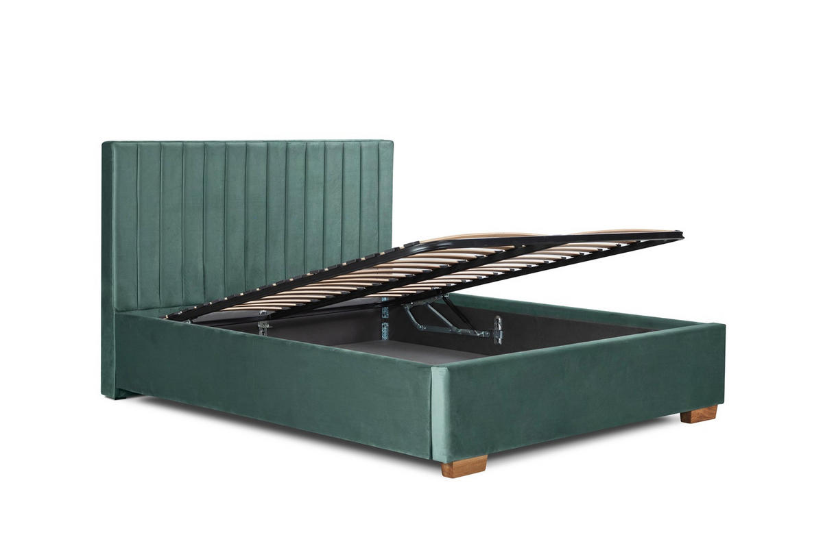 Pat Tapițat, 140/200 cm, verde - verde/culoare lemn stejar, Basics, metal/lemn (140/200cm) - Carryhome