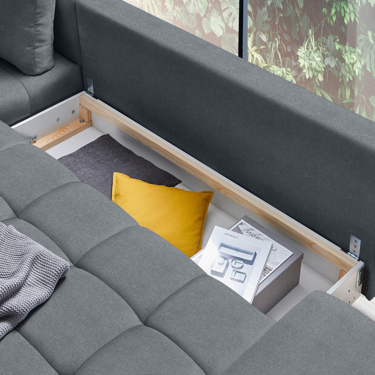 ECKSOFA in Webstoff Blaugrau  - Blaugrau/Schwarz, Design, Textil/Metall (212/315cm) - Carryhome