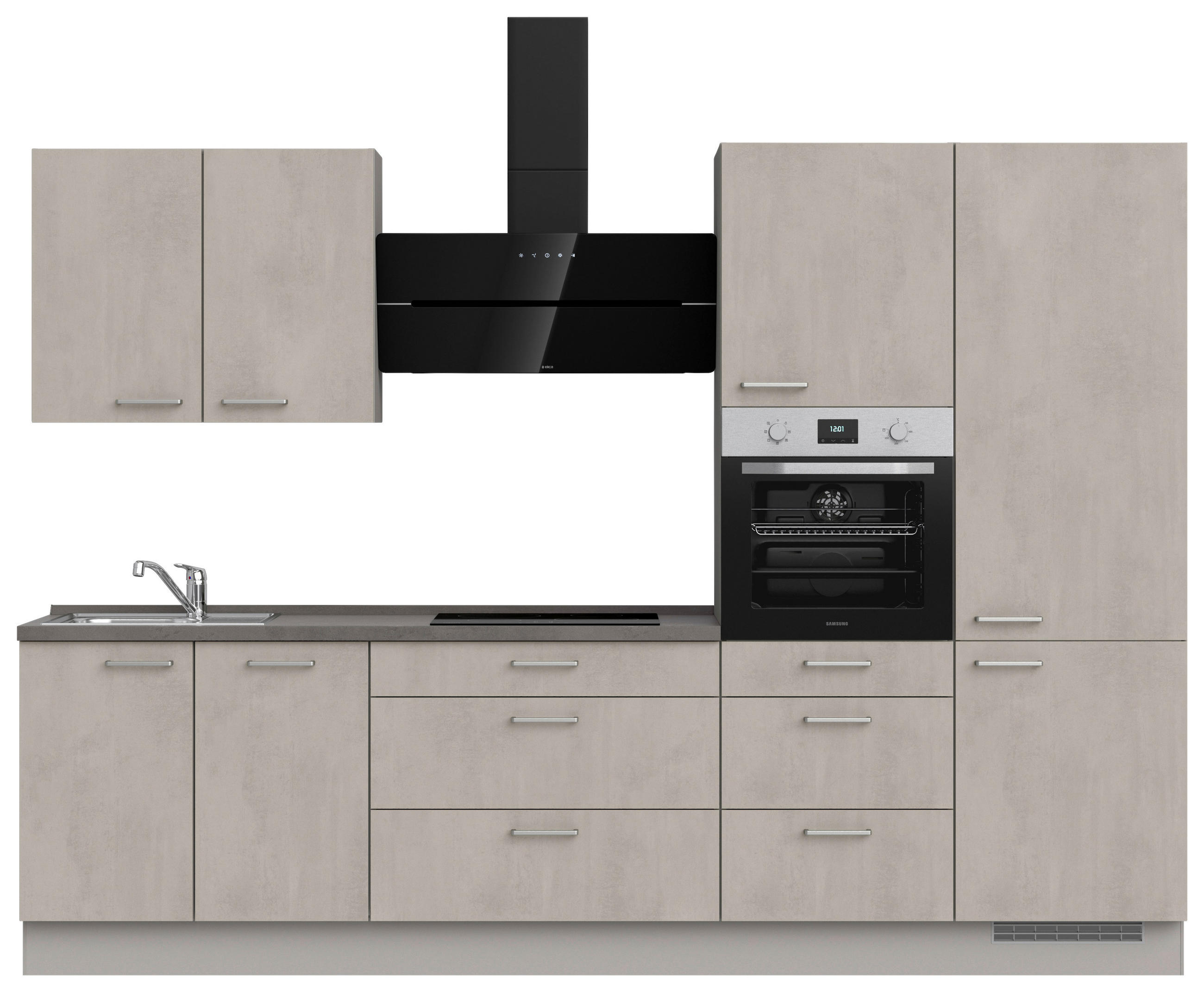 KÜCHENBLOCK 300 cm   in Grau, Schieferfarben  - Schieferfarben/Edelstahlfarben, MODERN, Holzwerkstoff/Metall (300cm) - Nobilia
