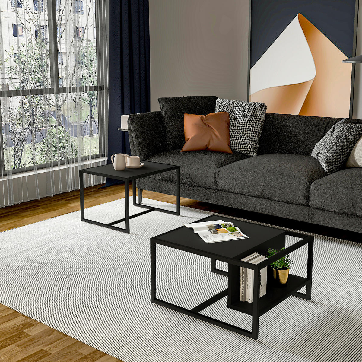 COUCHTISCHSET Bati Couchtisch Anthrazit  - Anthrazit/Schwarz, Design, Holzwerkstoff - Livetastic