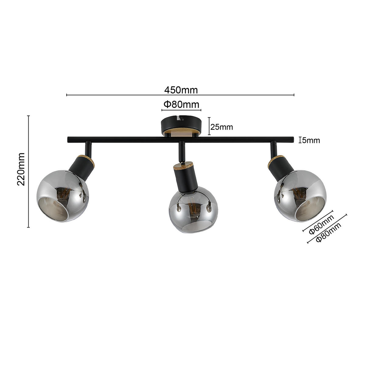 STRAHLER - Eschefarben/Schwarz, Basics, Glas/Metall (45/10/18,5cm) - Novel