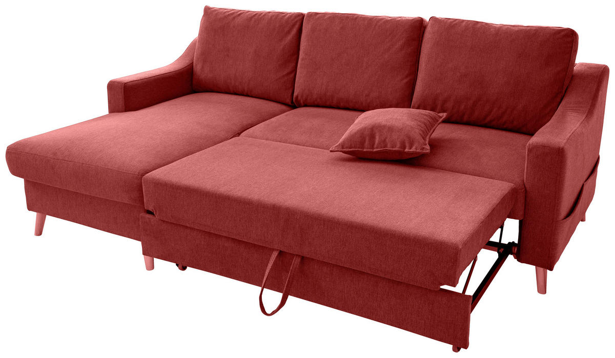 ECKSOFA Valentina Rot Chenille  - Rot/Naturfarben, MODERN, Holz/Textil (150/228cm) - Livetastic