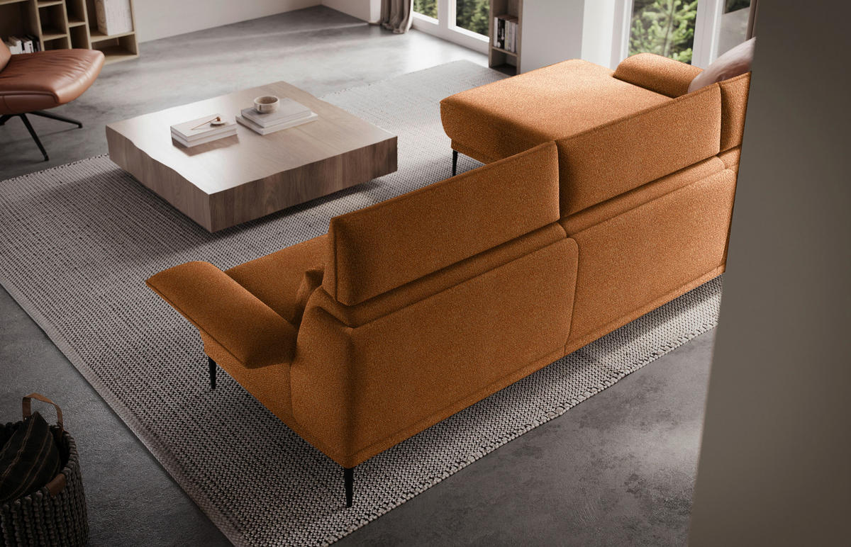 ECKSOFA in Bouclé Cognac  - Cognac/Schwarz, Modern, Textil/Metall (186/330cm) - Johann Jakob
