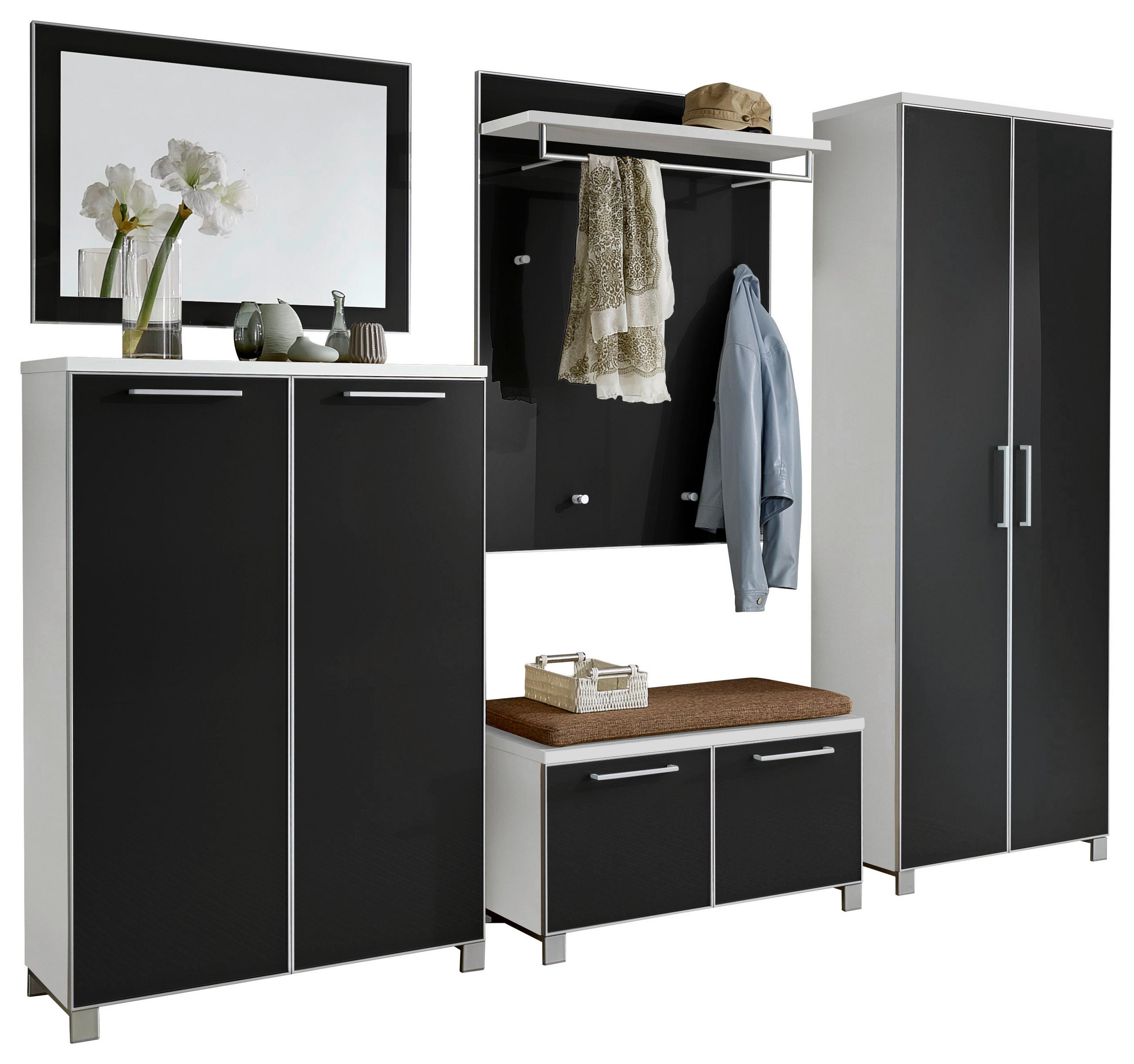 GARDEROBE Anthrazit, Weiß, Hellbraun - Hellbraun/Anthrazit, Design, Glas/Textil (260/193/40cm)