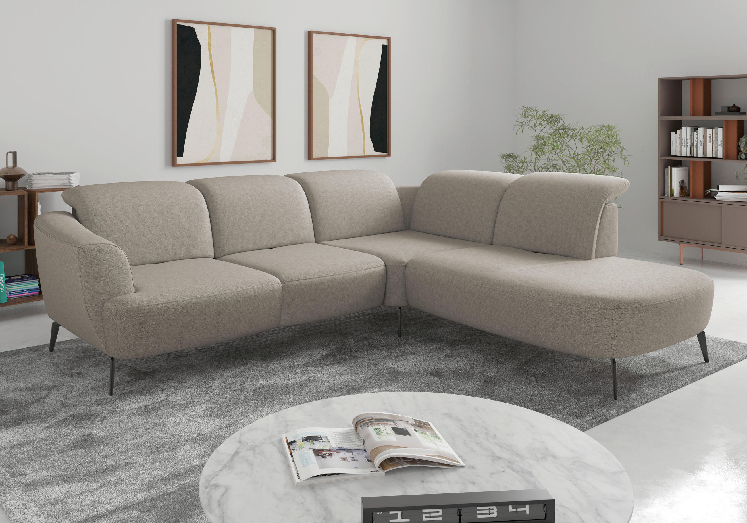 ECKSOFA ZOE E Taupe Flachgewebe  - Taupe/Schwarz, KONVENTIONELL, Textil/Metall (300/267cm) - Sit & More