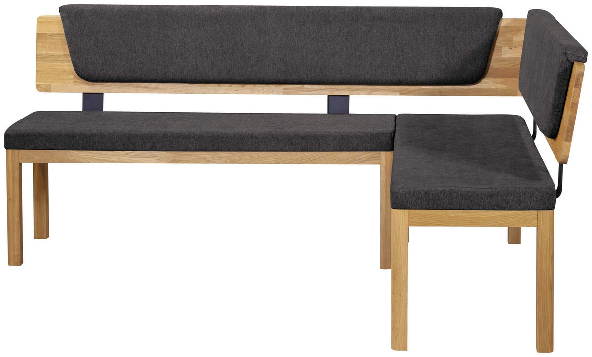 ECKBANK 195/155 cm Webstoff Schwarz, Eichefarben Eiche vollmassiv   - Eichefarben/Schwarz, KONVENTIONELL, Holz/Textil (195/155cm) - Linea Natura