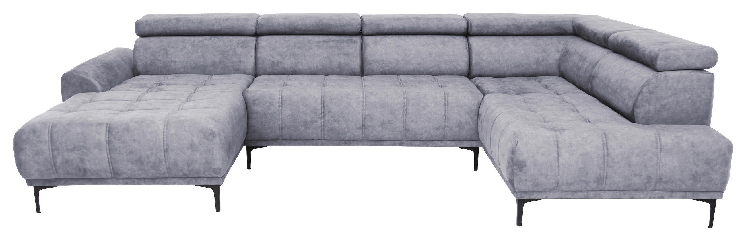 WOHNLANDSCHAFT Velours Grau  - Schwarz/Grau, Design, Textil/Metall (172/340/191cm) - Stylife