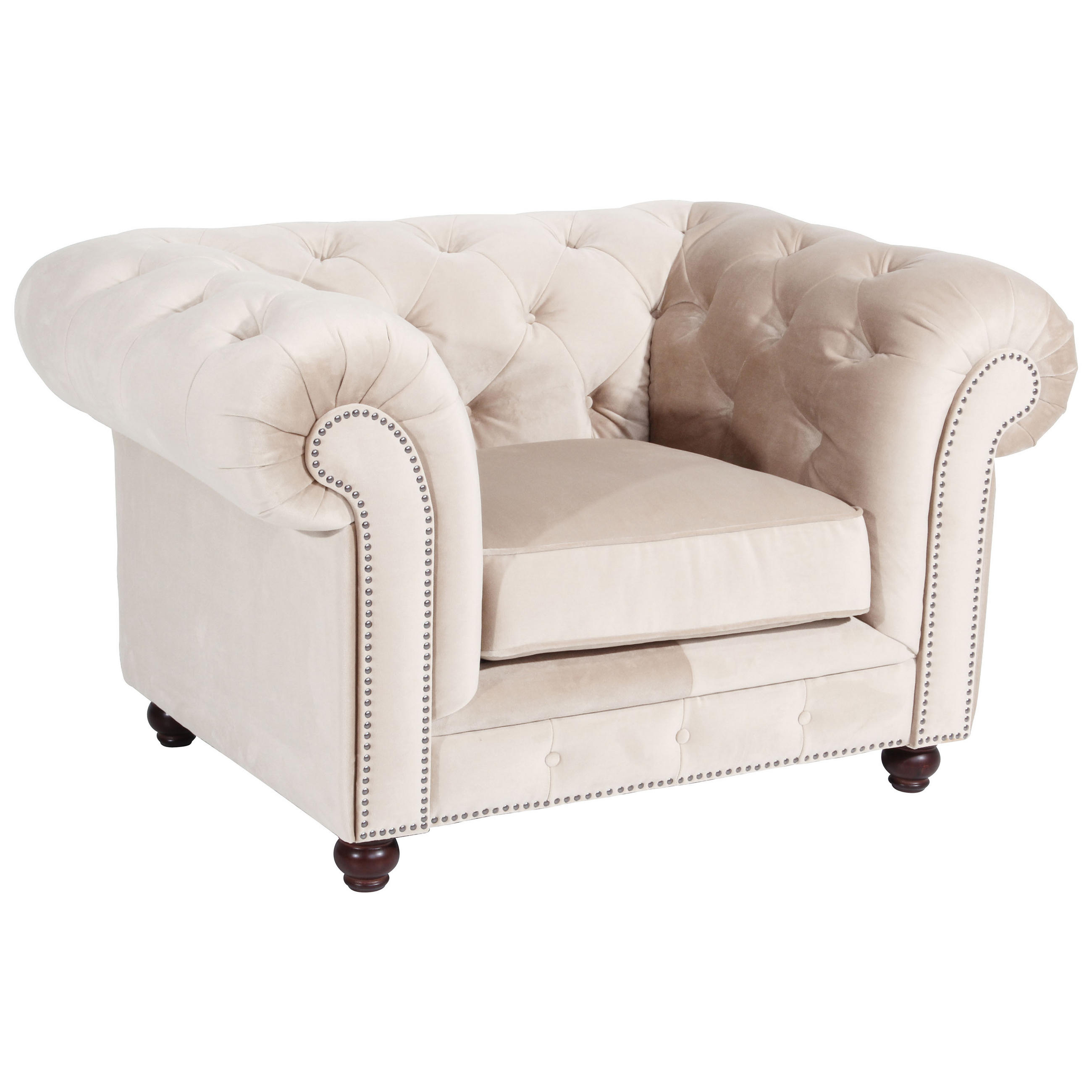 CHESTERFIELD-SESSEL Orleans Samt, Velours Creme  - Nussbaumfarben/Creme, Design, Holz/Textil (135/77/100cm) - Max Winzer