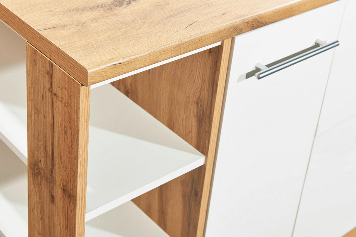 ECKKÜCHE 280/172 cm  in Weiß  - Wildeiche/Alufarben, Design, Holzwerkstoff/Metall (280/172cm) - Respekta