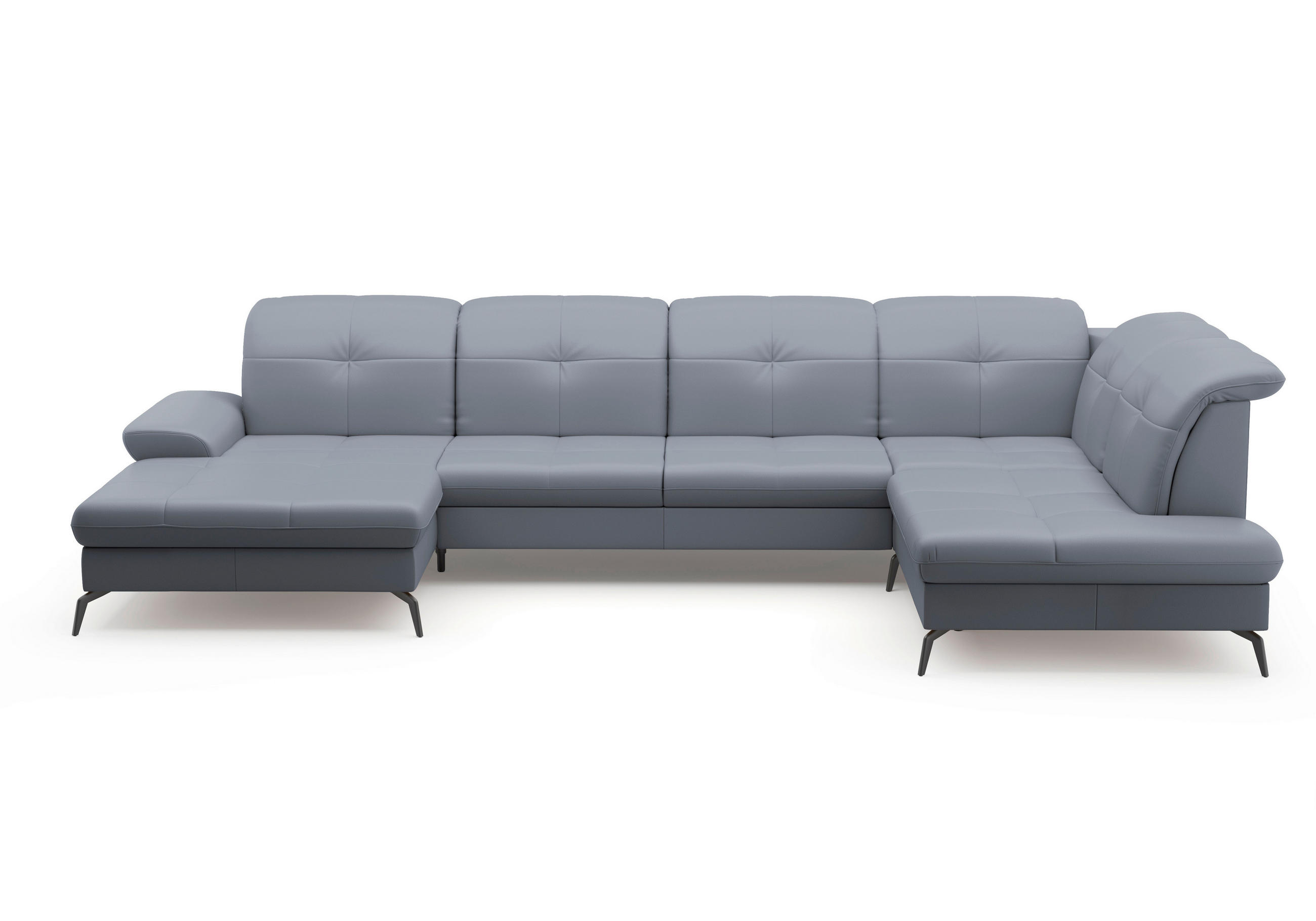 WOHNLANDSCHAFT in Vliesstoff Kombination Echtleder/Stoff Graublau  - Graublau/Schwarz, KONVENTIONELL, Leder/Textil (185/357/231cm) - Sit & More