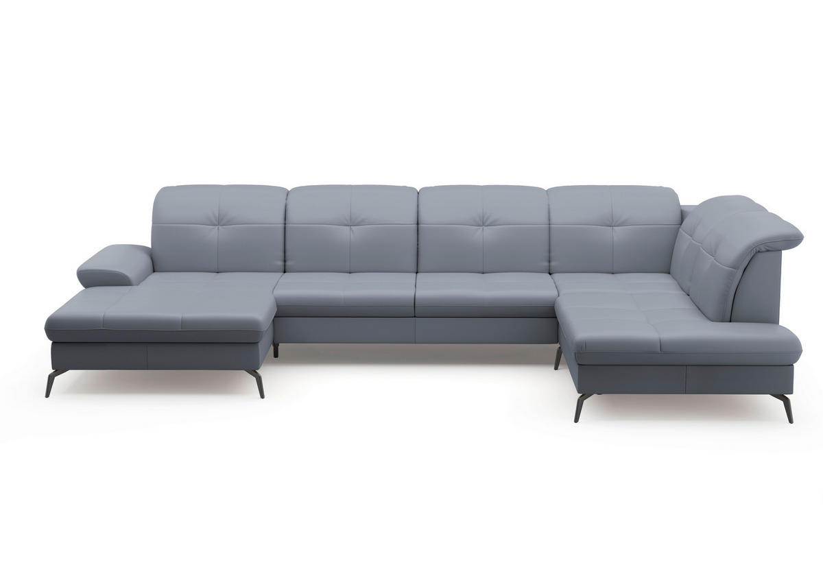 WOHNLANDSCHAFT in Vliesstoff Kombination Echtleder/Stoff Graublau  - Graublau/Schwarz, KONVENTIONELL, Leder/Textil (185/357/231cm) - Sit & More