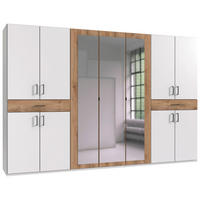 DREHTÜRENSCHRANK in Weiss, Plankeneiche  - Weiss/Plankeneiche, Konventionell, Glas/Holzwerkstoff (313/208/58cm) - Carryhome