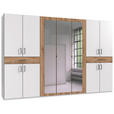 DREHTÜRENSCHRANK  in Weiß, Plankeneiche  - Plankeneiche/Schwarz, KONVENTIONELL, Glas/Holzwerkstoff (313/208/58cm) - Carryhome