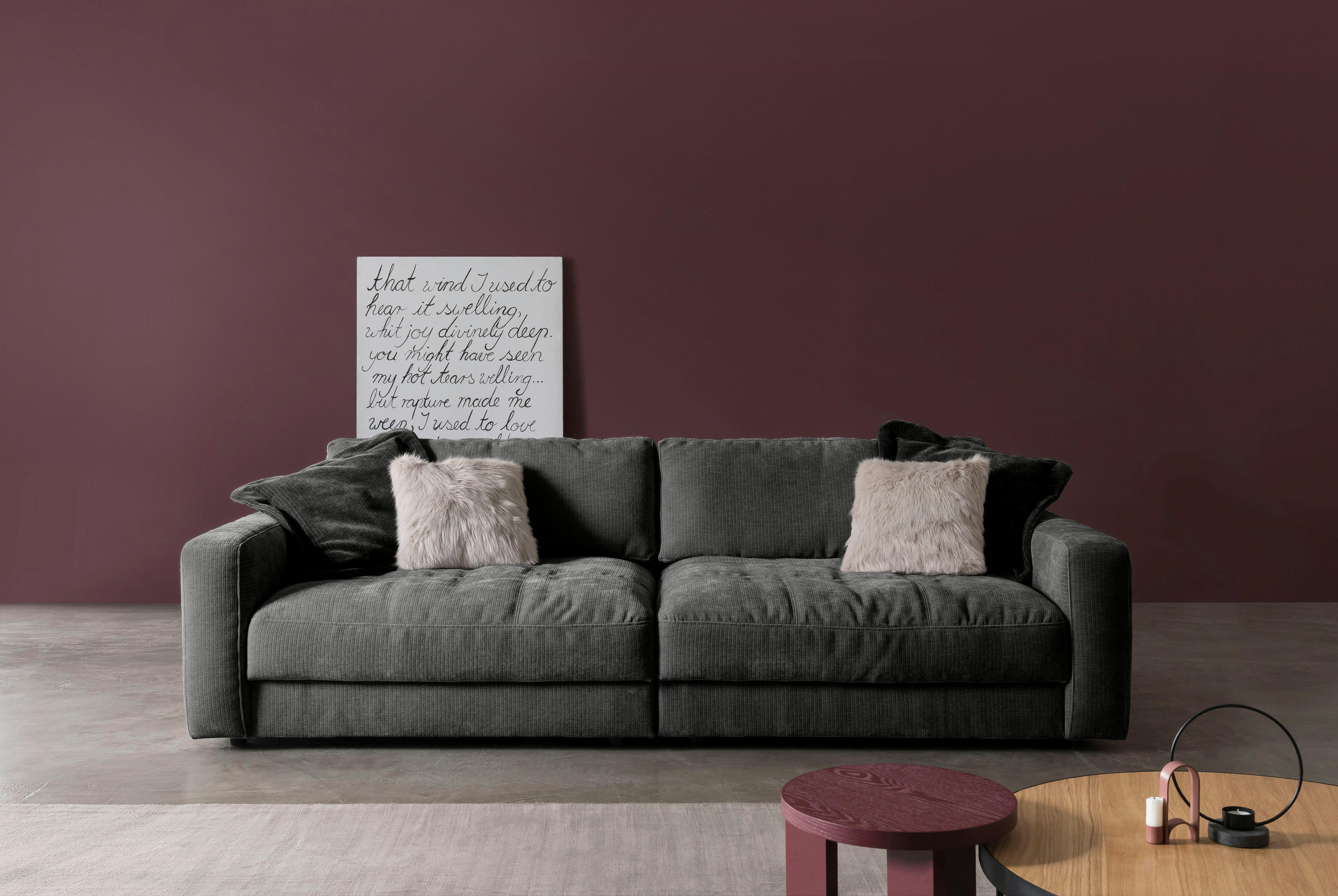 BIGSOFA Cord Dunkelgrau  - Dunkelgrau/Schwarz, MODERN, Textil (264/83/111cm) - MID.YOU