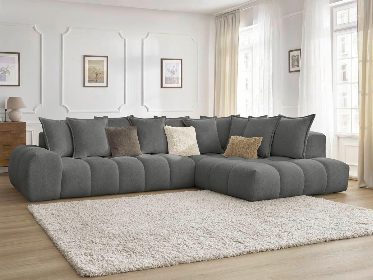ECKSOFA Ottomane rechts  EVEREST Dunkelgrau Flachgewebe  - Dunkelgrau/Schwarz, MODERN, Kunststoff/Textil (352/210cm)