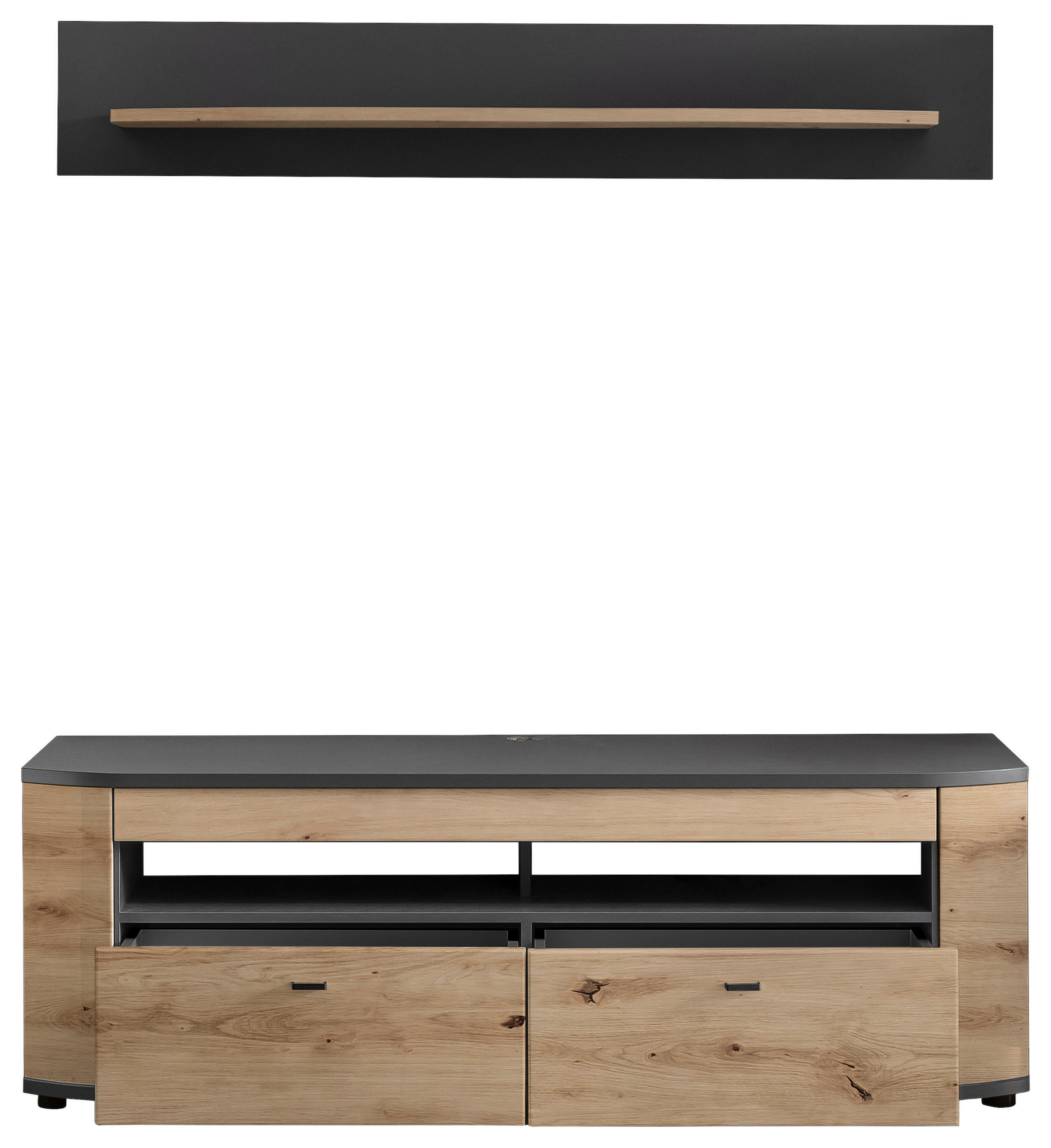 WOHNWAND  in Grau, Eiche Artisan, Braun  150/166,3/46,4 cm  - Schwarz/Eiche Artisan, LIFESTYLE, Holzwerkstoff/Kunststoff (150/166,3/46,4cm) - Livetastic
