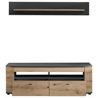 WOHNWAND  in Grau, Eiche Artisan, Braun  150/166,3/46,4 cm  - Schwarz/Eiche Artisan, LIFESTYLE, Holzwerkstoff/Kunststoff (150/166,3/46,4cm) - Livetastic