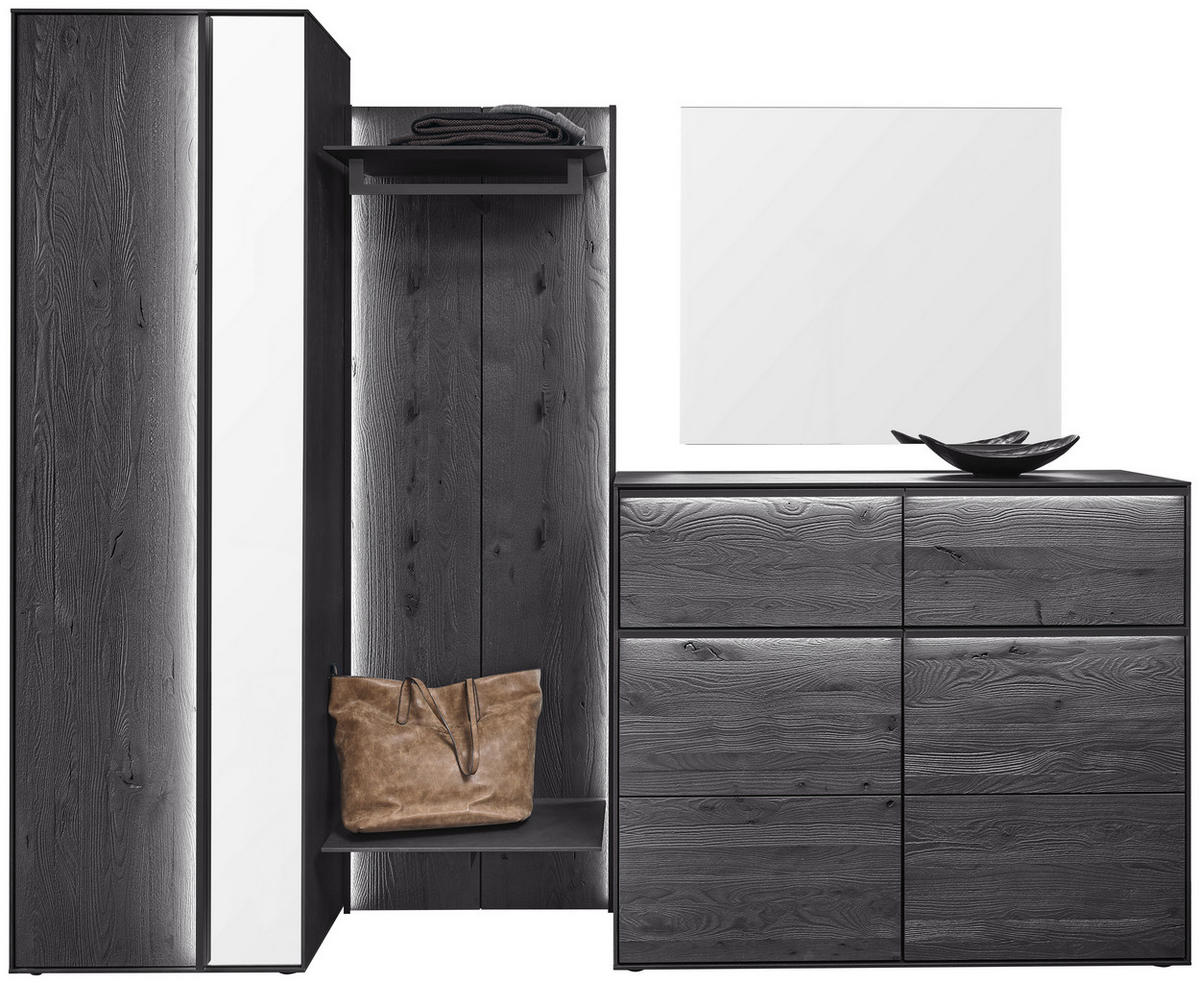 GARDEROBE 4-teilig  in 235/196/39 cm  - Anthrazit, Design, Glas/Holz (235/196/39cm) - Johann Jakob