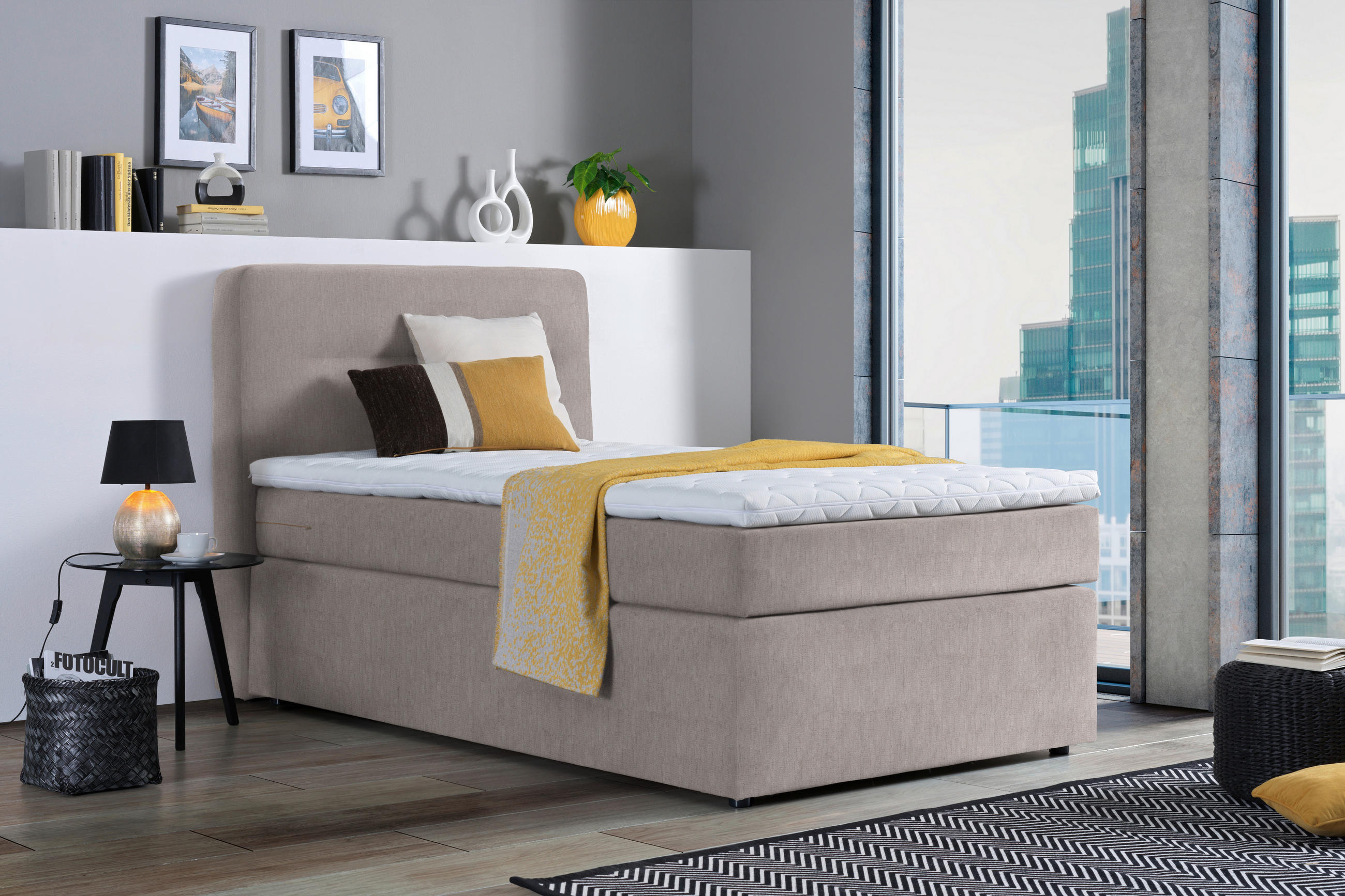 BOXSPRINGBETT 120/200 cm  in Beige  - Beige/Schwarz, KONVENTIONELL, Kunststoff/Textil (120/200cm) - Moderano