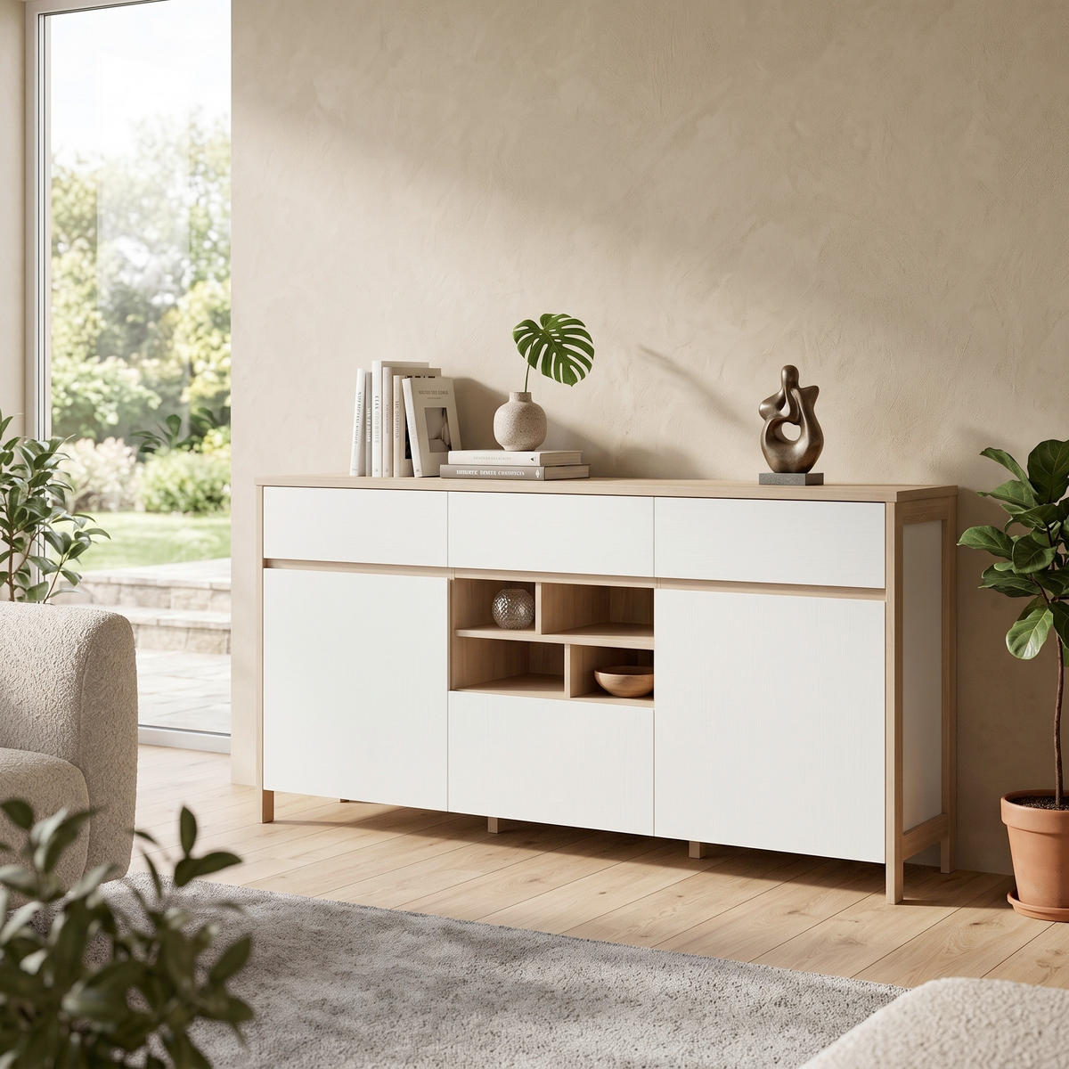 SIDEBOARD  164/85/39 cm 3 Schublade(n)  - Eichefarben/Weiß, Design, Holzwerkstoff (164/85/39cm) - MID.YOU