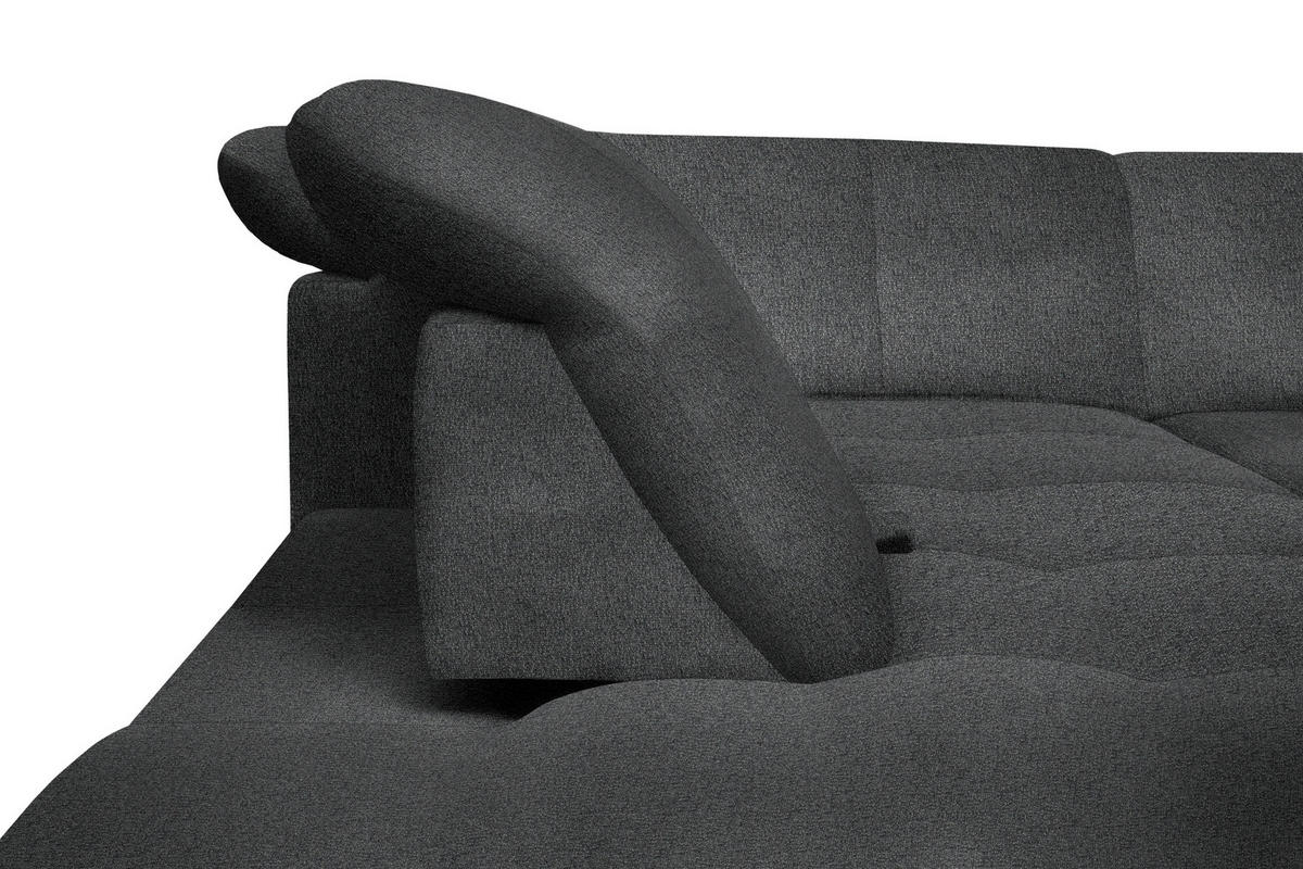 ECKSOFA in Flachgewebe Dunkelgrau  - Dunkelgrau/Schwarz, Design, Textil/Metall (313/242cm) - Xora