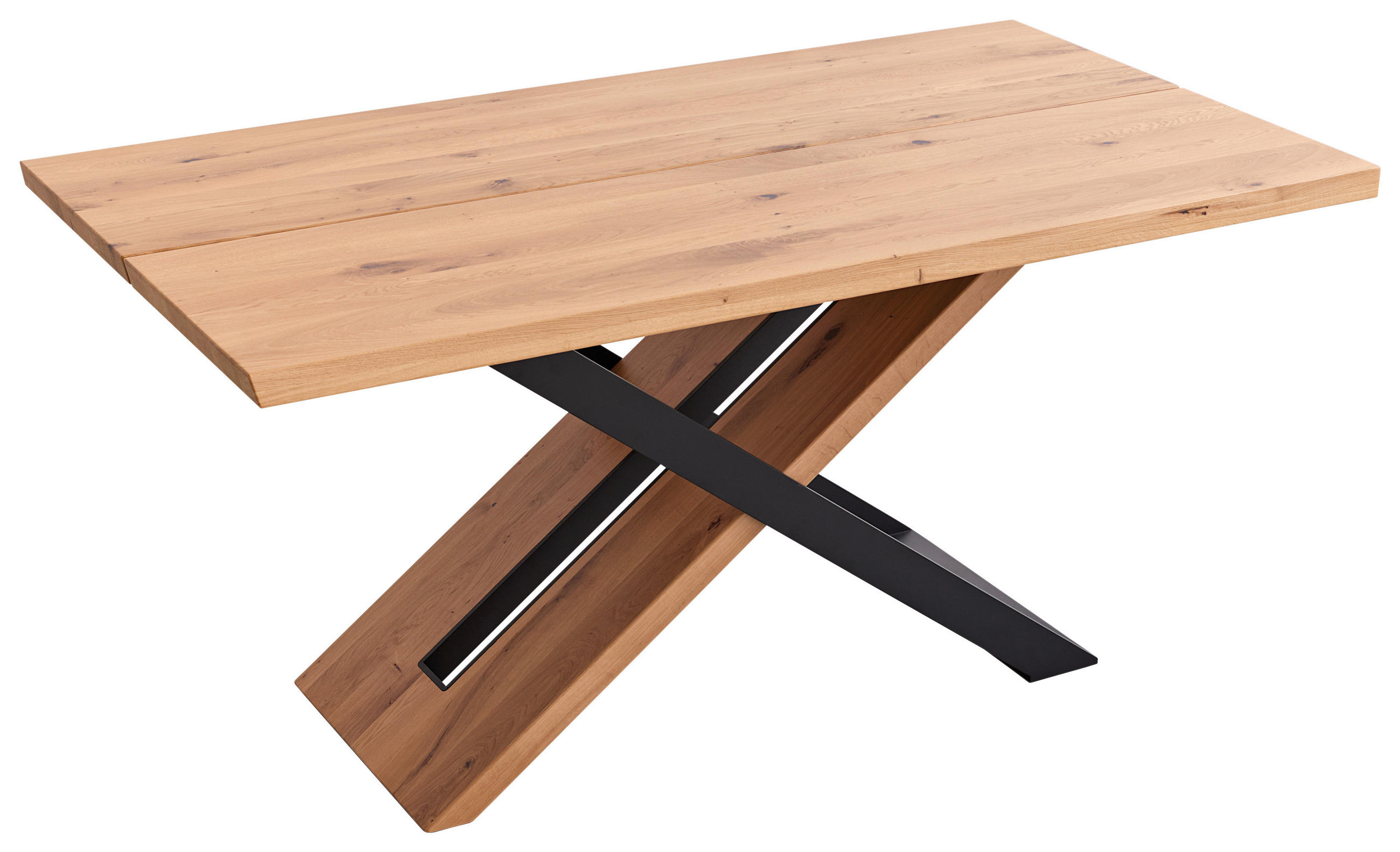 ESSTISCH Wildeiche massiv rechteckig Schwarz, Wildeiche  - Wildeiche/Schwarz, Design, Holz/Metall (160/90/76cm) - Koinor