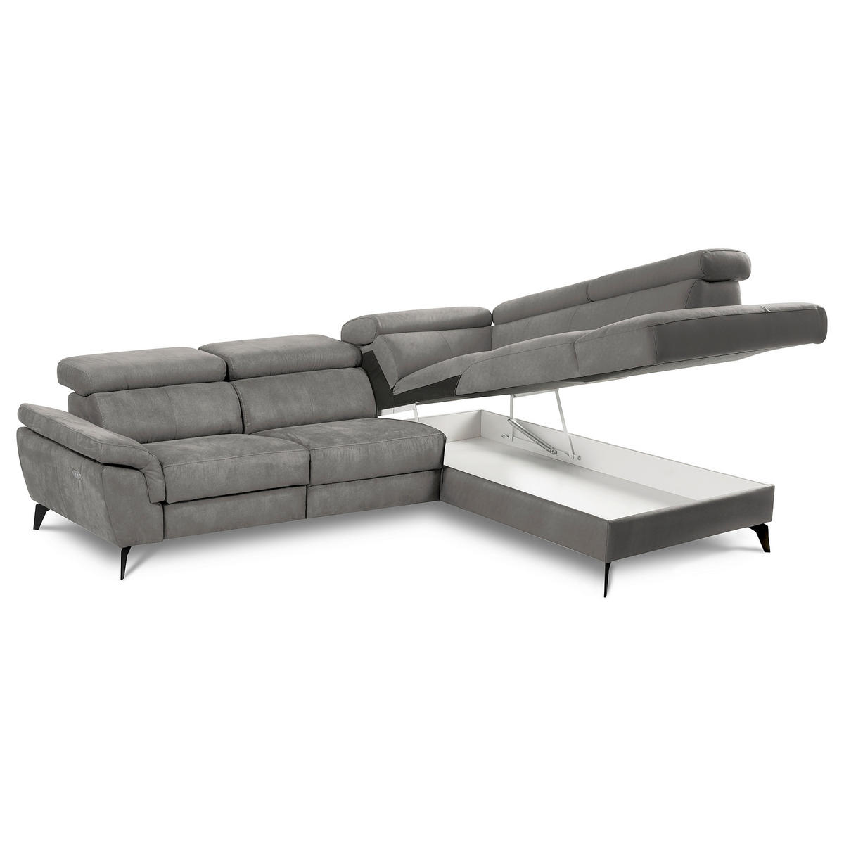 ECKSOFA SONO in Lederlook Anthrazit Bettkasten, Armteilverstellung, Kopfteilverstellung  265/210 cm  - Anthrazit/Schwarz, Design, Textil/Metall (265/210cm) - Livetastic