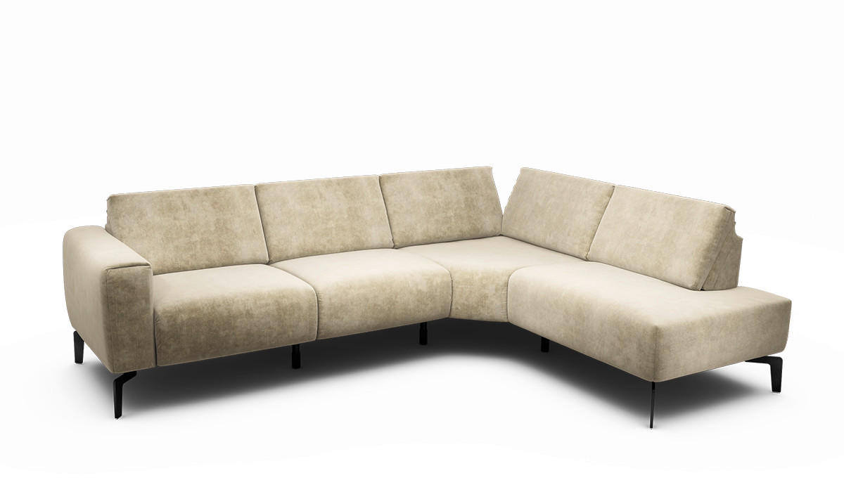 ECKSOFA Cosy Naturfarben Samt  - Schwarz/Naturfarben, Design, Textil/Metall (256/193cm) - SENSOO