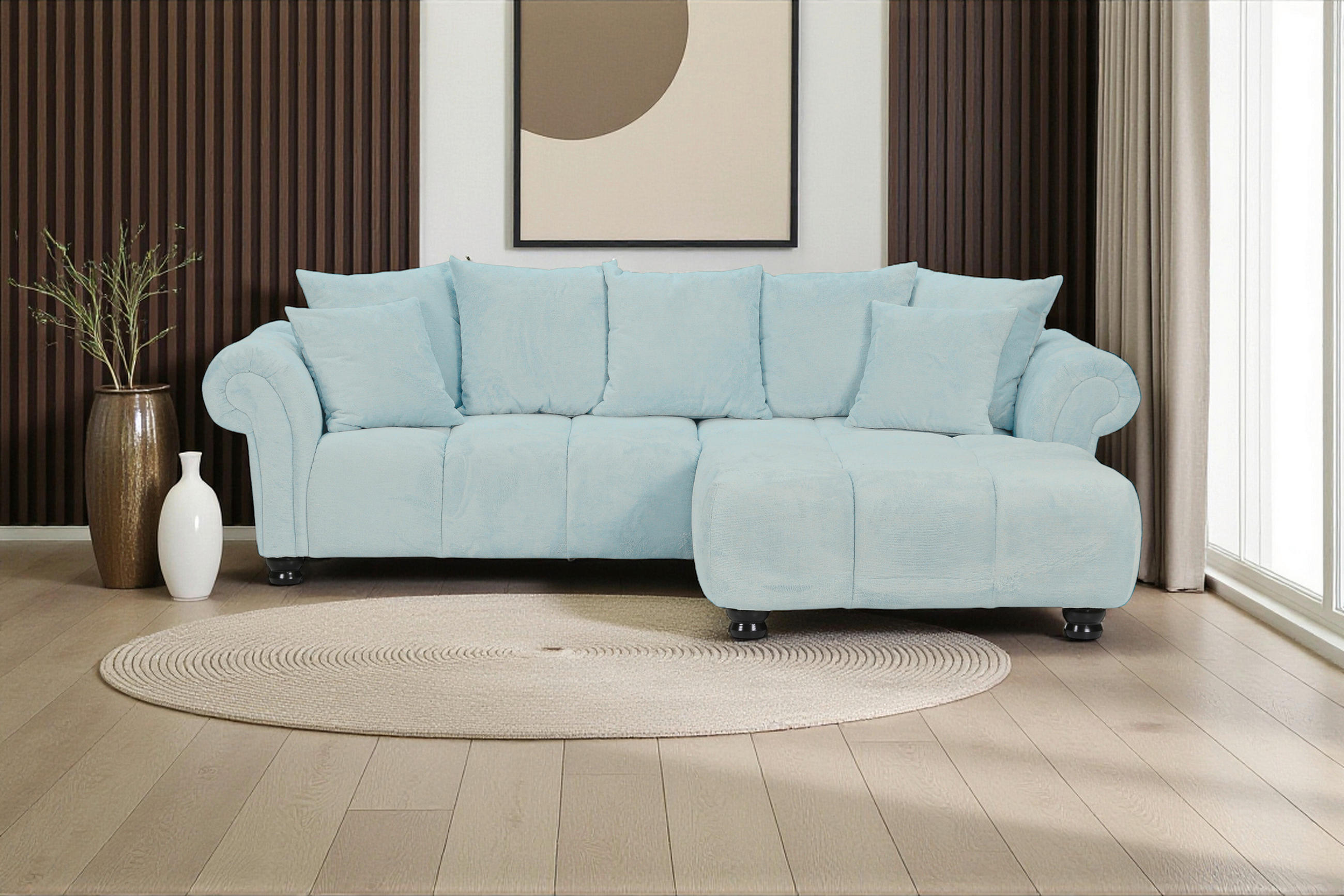 ECKSOFA Mintgrün Plüsch  - Dunkelbraun/Mintgrün, KONVENTIONELL, Holz/Textil (288/190cm) - Carryhome