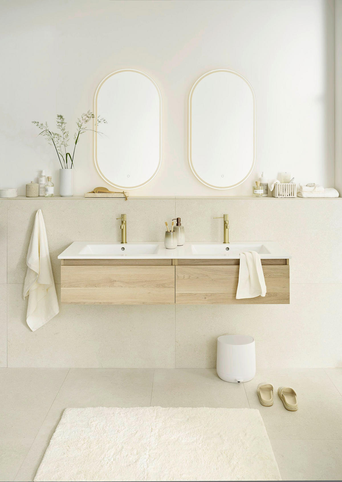 BADEZIMMER  in 142 cm  - Eiche Bianco/Weiß, Basics, Keramik/Holzwerkstoff (142cm) - Schöner Wohnen