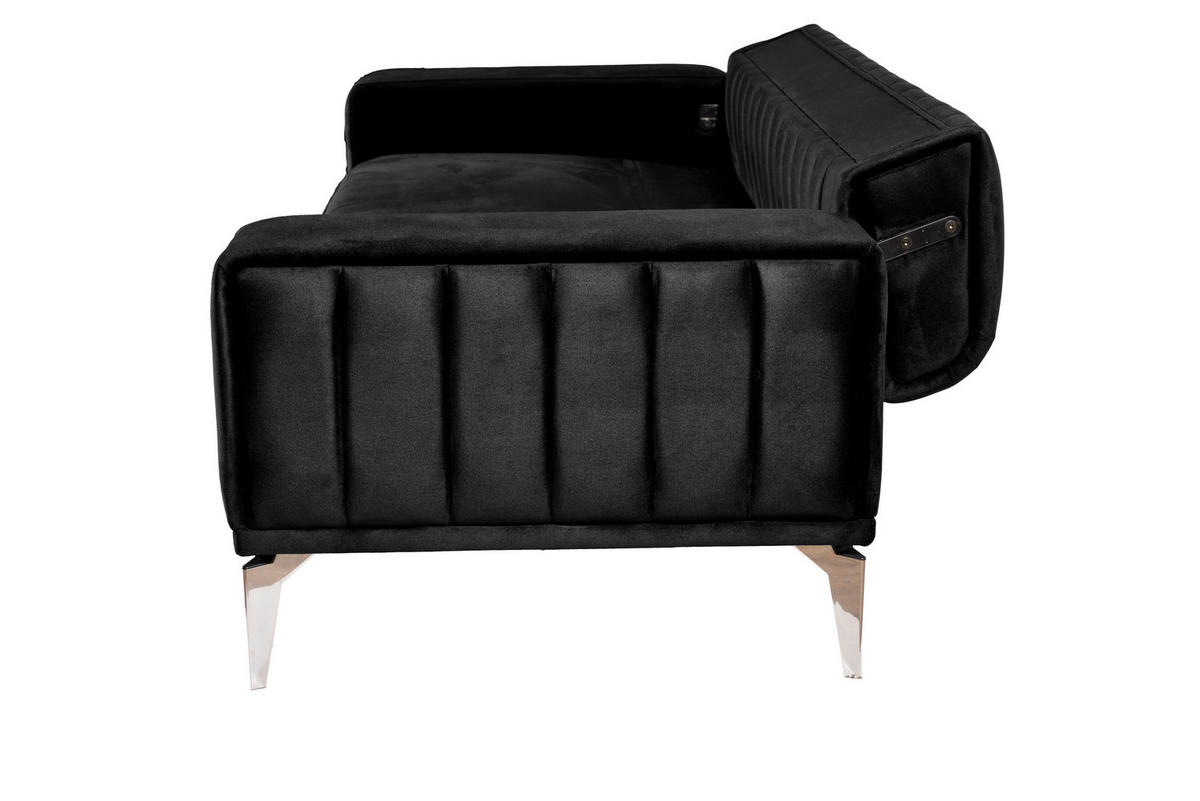 3-SITZER-SOFA in Samt Schwarz  - Alufarben/Schwarz, Design, Kunststoff/Textil (236/77/87cm) - Livetastic