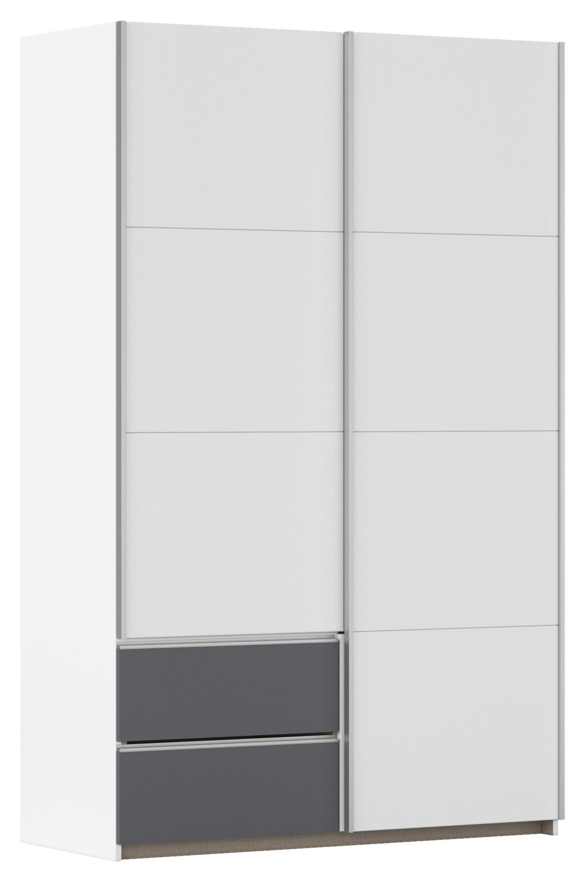 SCHWEBETÜRENSCHRANK 131/210/59 cm 2-türig Grau, Weiß  - Alufarben/Weiß, MODERN, Holzwerkstoff (131/210/59cm) - Rauch Möbel