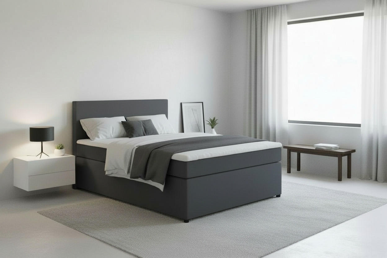 BOXSPRINGBETT 140/200 cm,  in Anthrazit, Matratze, Topper, H3 = fest  - Anthrazit/Schwarz, MODERN, Kunststoff/Textil (140/200cm) - MID.YOU