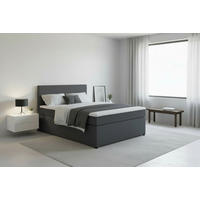 BOXSPRINGBETT 140/200 cm,  in Anthrazit, Matratze, Topper, H3 = fest  - Anthrazit/Schwarz, MODERN, Kunststoff/Textil (140/200cm) - MID.YOU