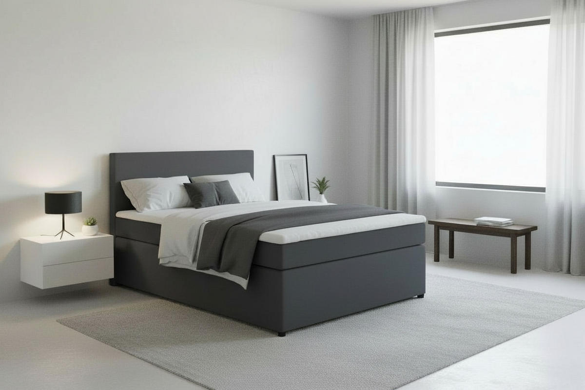 BOXSPRINGBETT 140/200 cm,  in Anthrazit, Matratze, Topper, H3 = fest  - Anthrazit/Schwarz, MODERN, Kunststoff/Textil (140/200cm) - MID.YOU