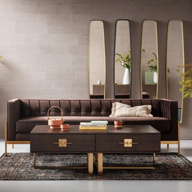 COUCHTISCH furniert 137,4/45,5/77 cm rechteckig Braun, Messingfarben - Messingfarben/Braun, Trend, Holzwerkstoff/Metall (137,4/45,5/77cm) - Kare-Design
