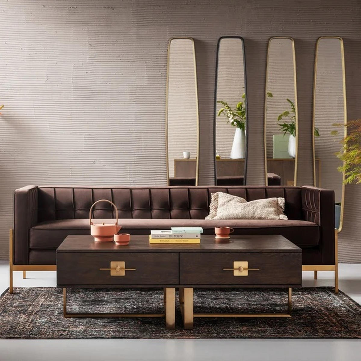 COUCHTISCH furniert 137,4/45,5/77 cm rechteckig Braun, Messingfarben  - Messingfarben/Braun, Trend, Holzwerkstoff/Metall (137,4/45,5/77cm) - Kare-Design