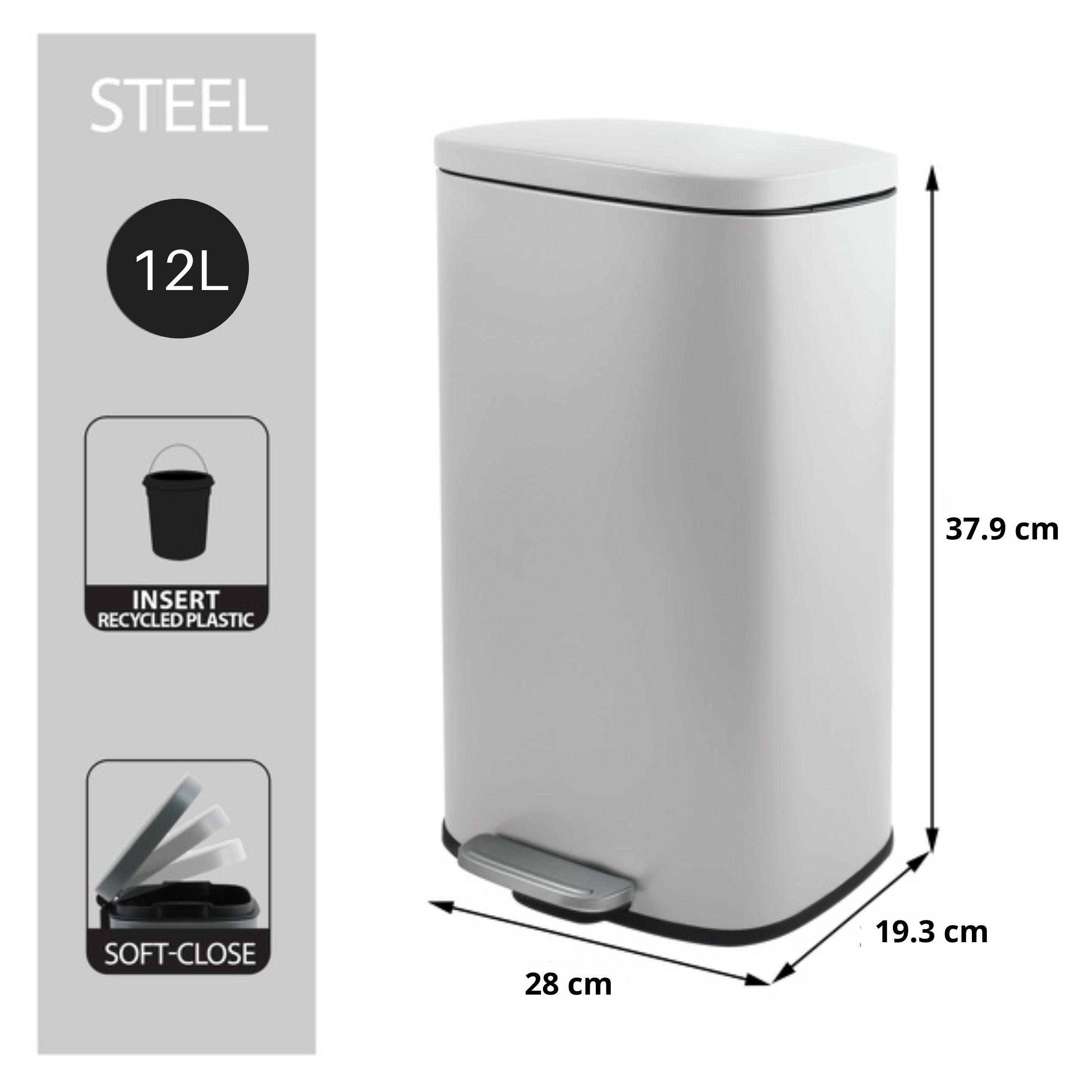 TRETEIMER 12 L  - Schwarz/Weiß, Basics, Kunststoff/Metall (28/19,3/37,9cm) - Spirella