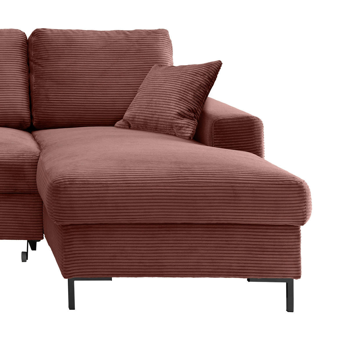 ECKSCHLAFSOFA in Cord Koralle  - Koralle/Schwarz, KONVENTIONELL, Textil/Metall (237/143cm) - Livetastic