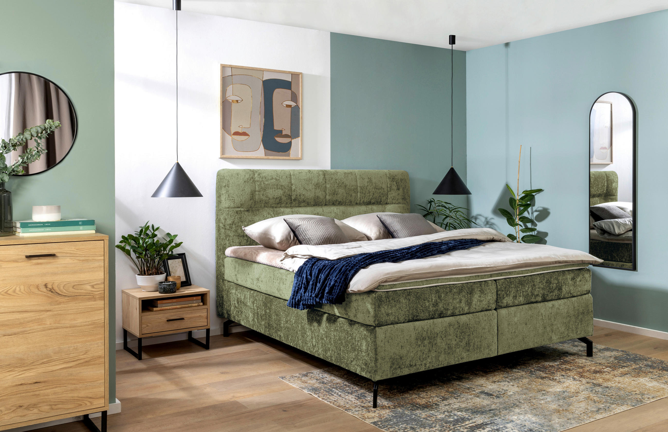 POSTELJA BOXSPRING 160 cm x 200 cm , tekstil zelena - črna/zelena, Design, kovina/tekstil (160/200cm) - Esposa