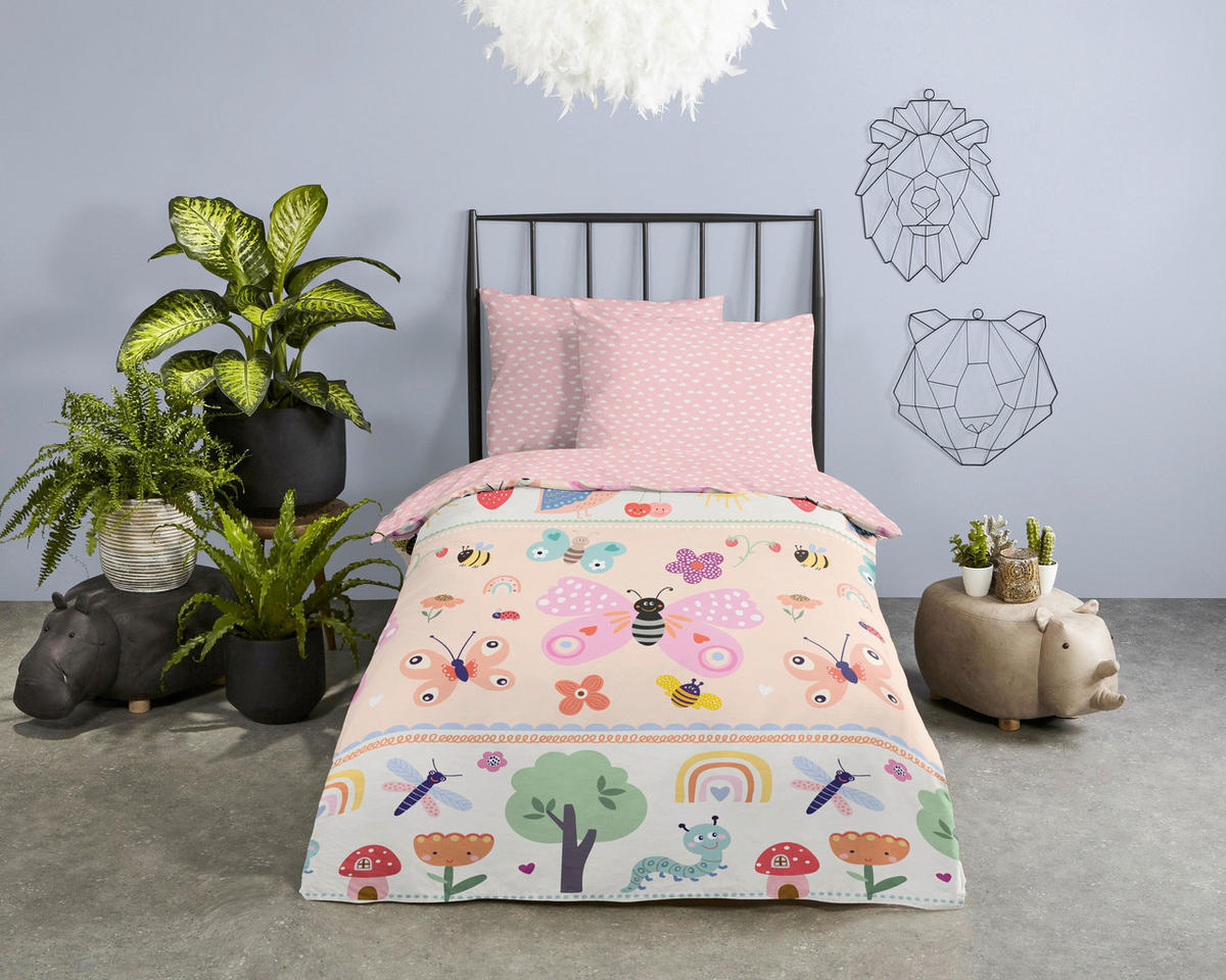 KINDERBETTWÄSCHE 140/200 cm  - Champagner/Pastellblau, Basics, Textil (140/200cm)