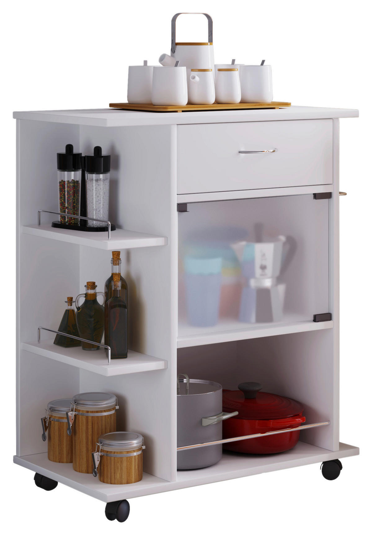ALLZWECKWAGEN Weiß  - Weiß, MODERN, Glas/Holzwerkstoff (65/39/80cm) - MID.YOU